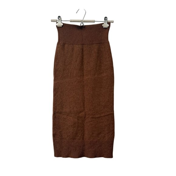 The Reset R Label Cedar Brown Wool Cashmere Perfect Knit Midi Skirt Womens Small - Picture 2 of 5